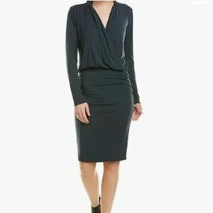 Michael Stars Jules Surplice Ruched Sides Sheath Dress Women Size Medium Green